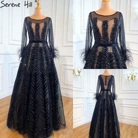 Luxury Wine Red  Dubai Design Evening Dresses Long Sleeves Feathers Crystal Formal Dress 2025 LA70013