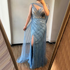 Luxus Champagner Sexy Split Abendkleider 2025 Diamant Sleeveless Meerjungfrau Formale Kleid Ruhigen Hill LA70301