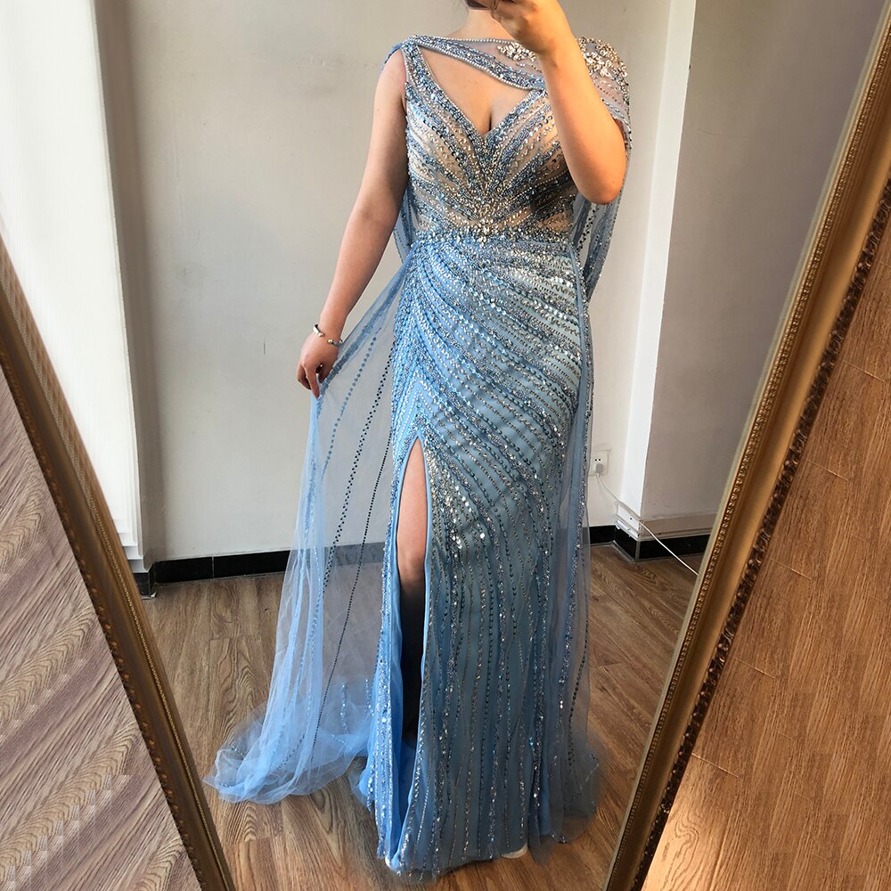 Luxus Champagner Sexy Split Abendkleider 2025 Diamant Sleeveless Meerjungfrau Formale Kleid Ruhigen Hill LA70301