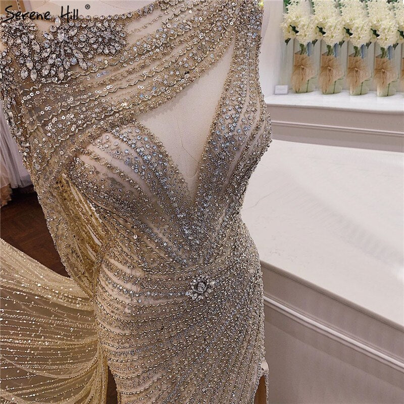 Luxus Champagner Sexy Split Abendkleider 2025 Diamant Sleeveless Meerjungfrau Formale Kleid Ruhigen Hill LA70301