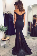 Vestidos de fiesta de sirena con encaje, escote en V y hombros descubiertos, con apliques, vestidos de noche 