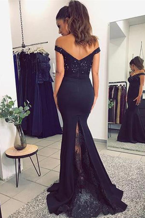 Vestidos de fiesta de sirena con encaje, escote en V y hombros descubiertos, con apliques, vestidos de noche 