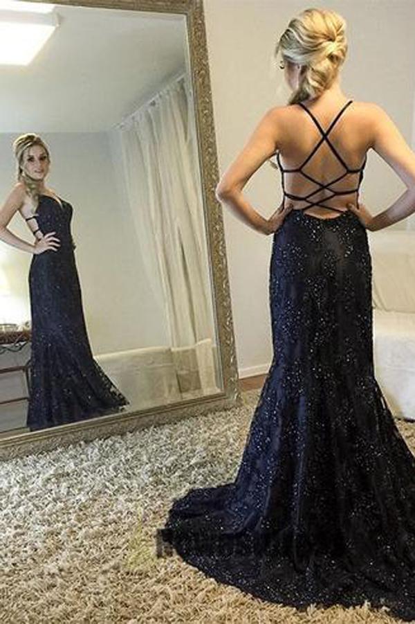 Charming Sparkly Spaghetti Straps Mermaid Unique Prom Dresses on Line