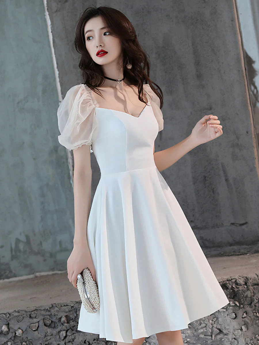Vestido corto de satén blanco para baile de graduación, vestido blanco para fiesta de bienvenida Y2423