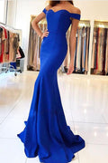 Vestidos de fiesta largos de sirena azul real, sencillos y económicos, con cola, vestidos de noche