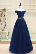 Off Shoulder Tulle Floor Length Long Prom Dress, Evening Dresses