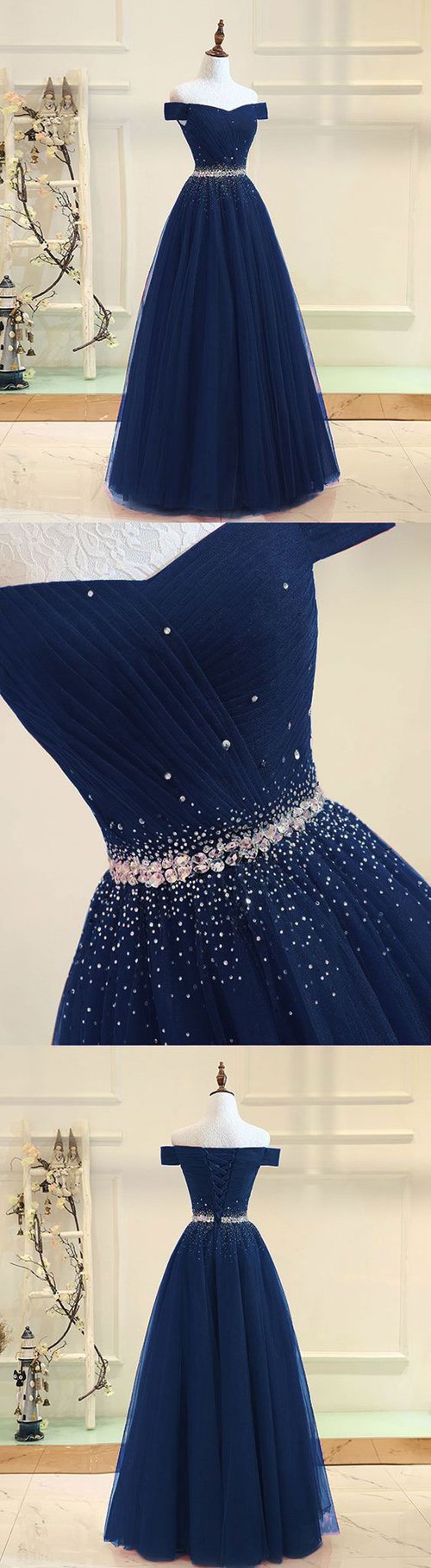 Off Shoulder Tulle Floor Length Long Prom Dress, Evening Dresses