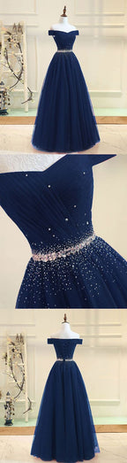 Off Shoulder Tulle Floor Length Long Prom Dress, Evening Dresses