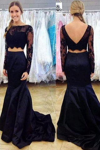 Two Piece Long Sleeves Mermaid Prom Dresses With Appliques
