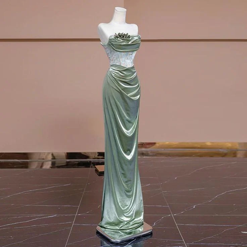 Vestido de noche plisado de sirena sin tirantes, glamuroso, para baile de graduación formal Y7989