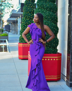 Purple One Shoulder Mermaid Prom Dress Purple Evening Dress Y5780