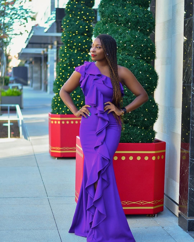 Vestido de fiesta sirena morado de un solo hombro, vestido de noche morado Y5780