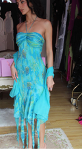 Robe de soirée mi-longue à dos nu unique en mousseline imprimée à sequins Y8345