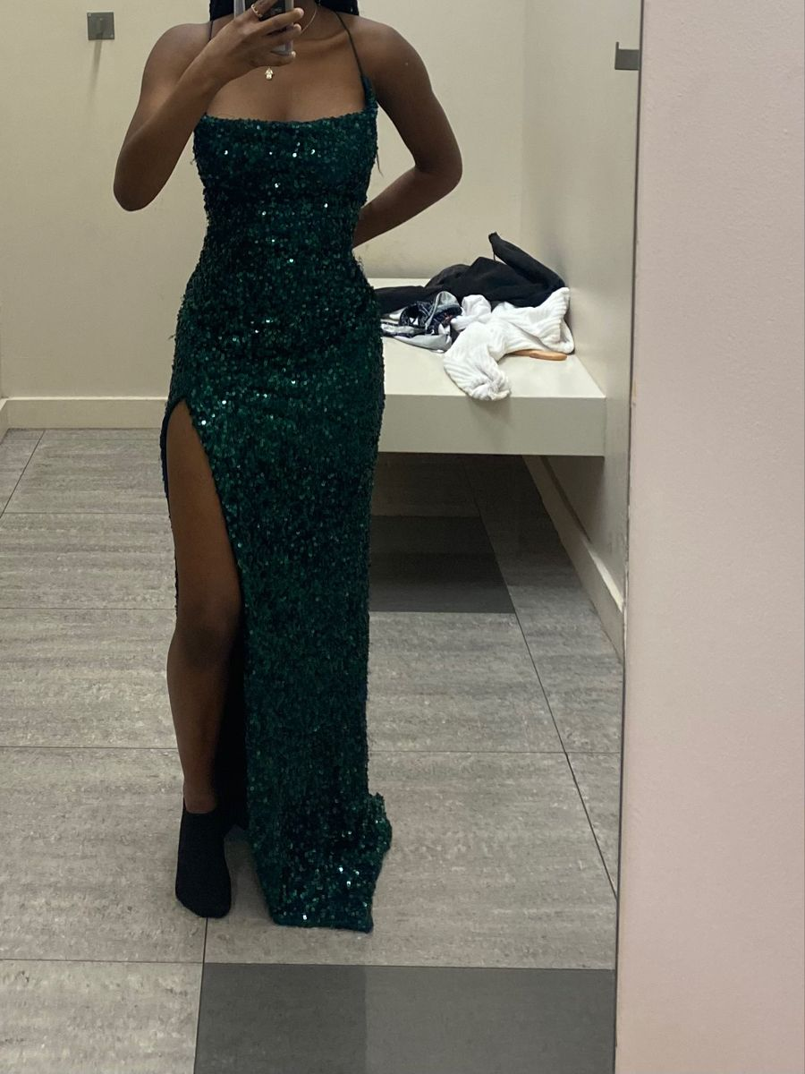Vestidos de noche largos de corte recto/columna con lentejuelas verdes Y4297