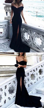Robe de bal sirène à épaules dénudées et fente latérale 