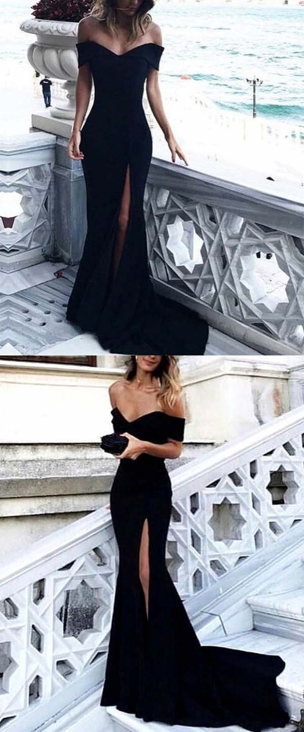 Robe de bal sirène à épaules dénudées et fente latérale 