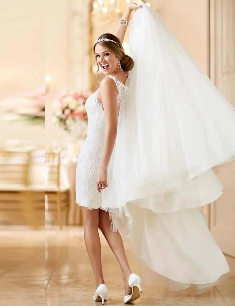 MANRAY Beach Wedding Dress With Detachable Skirt See Through Back Bridal Gowns Lace Appliques Sleeveless Vestidos De Mariee
