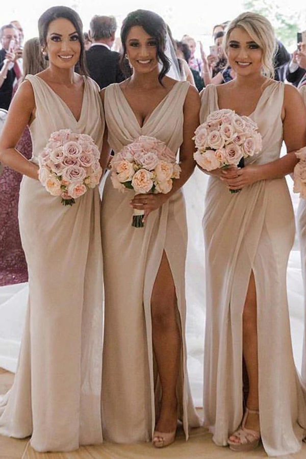 Vestidos de dama de honor largos y sencillos con abertura, vestidos de dama de honor económicos 