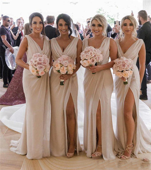 Vestidos de dama de honor largos y sencillos con abertura, vestidos de dama de honor económicos 