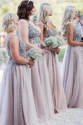 Robe de demoiselle d'honneur longue dos nu en mousseline, col V époustouflant, style formel. 