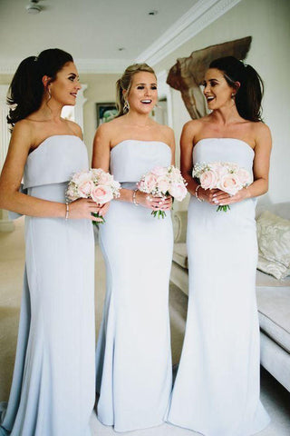 Simple Strapless Grey Cheap Long Bridesmaid Dresses Online