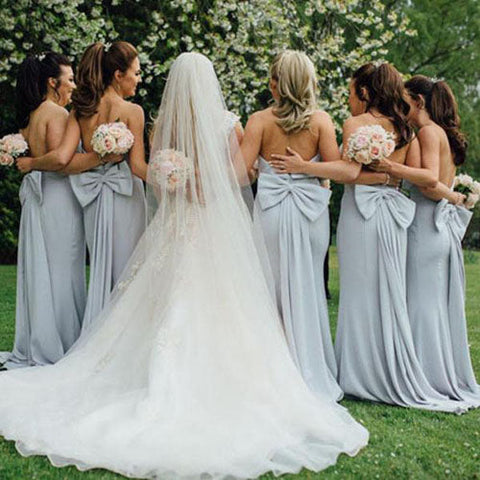 Simple Strapless Grey Cheap Long Bridesmaid Dresses Online
