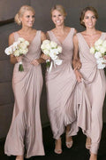 Vestidos de dama de honor largos, sencillos, rosa empolvado, baratos, con tirantes, disponibles en línea 