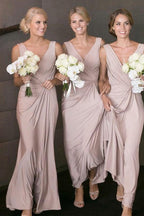 Vestidos de dama de honor largos, sencillos, rosa empolvado, baratos, con tirantes, disponibles en línea 
