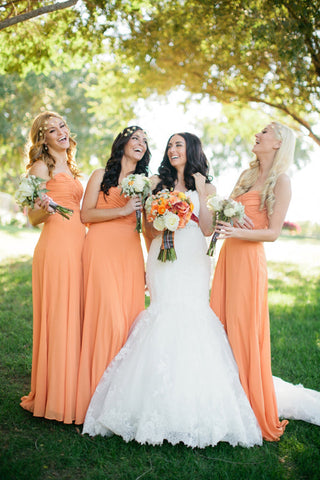 Cheap Sweetheart Peach Chiffon Long Bridesmaid Dresses Online