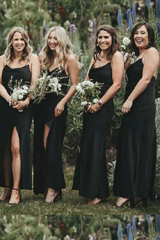 Cheap Black Mermaid Side Slit Spaghetti Straps Long Bridesmaid Dresses Online