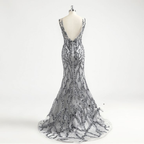 Increíble vestido de noche formal de sirena sexy con cuello redondo gris de lujo Y6670