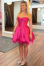 Feathers Sweetheart A-Line Short Formal Dress
