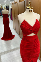 Robe de soirée longue sirène bustier à nœud torsadé et fente