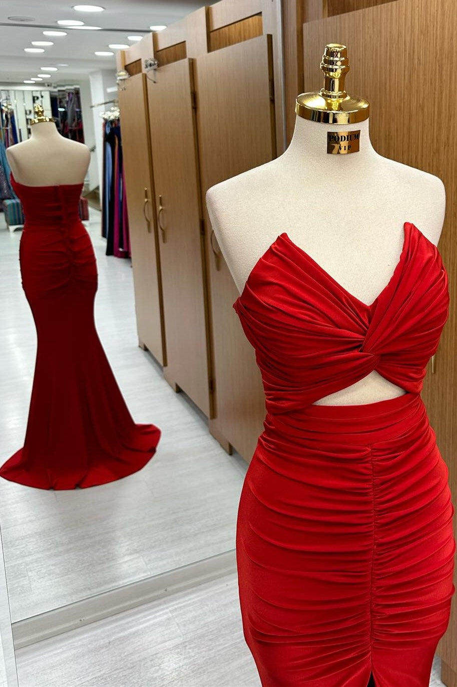 Robe de soirée longue sirène bustier à nœud torsadé et fente
