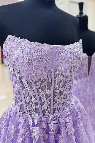 Aqua Blue Appliques Strapless A-Line Long Prom Dress