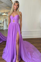 Vestido de fiesta rosa fucsia sin tirantes con escote en forma de ojo de cerradura y pliegues, corte en A