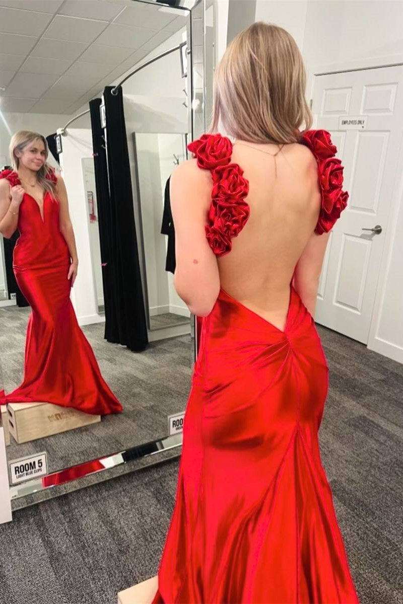 Vestido largo de sirena con escote en V y espalda descubierta