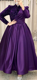 Vestidos de noche para boda y graduación, manga larga, tallas grandes, morado, lujosos y elegantes para mujer Y4999