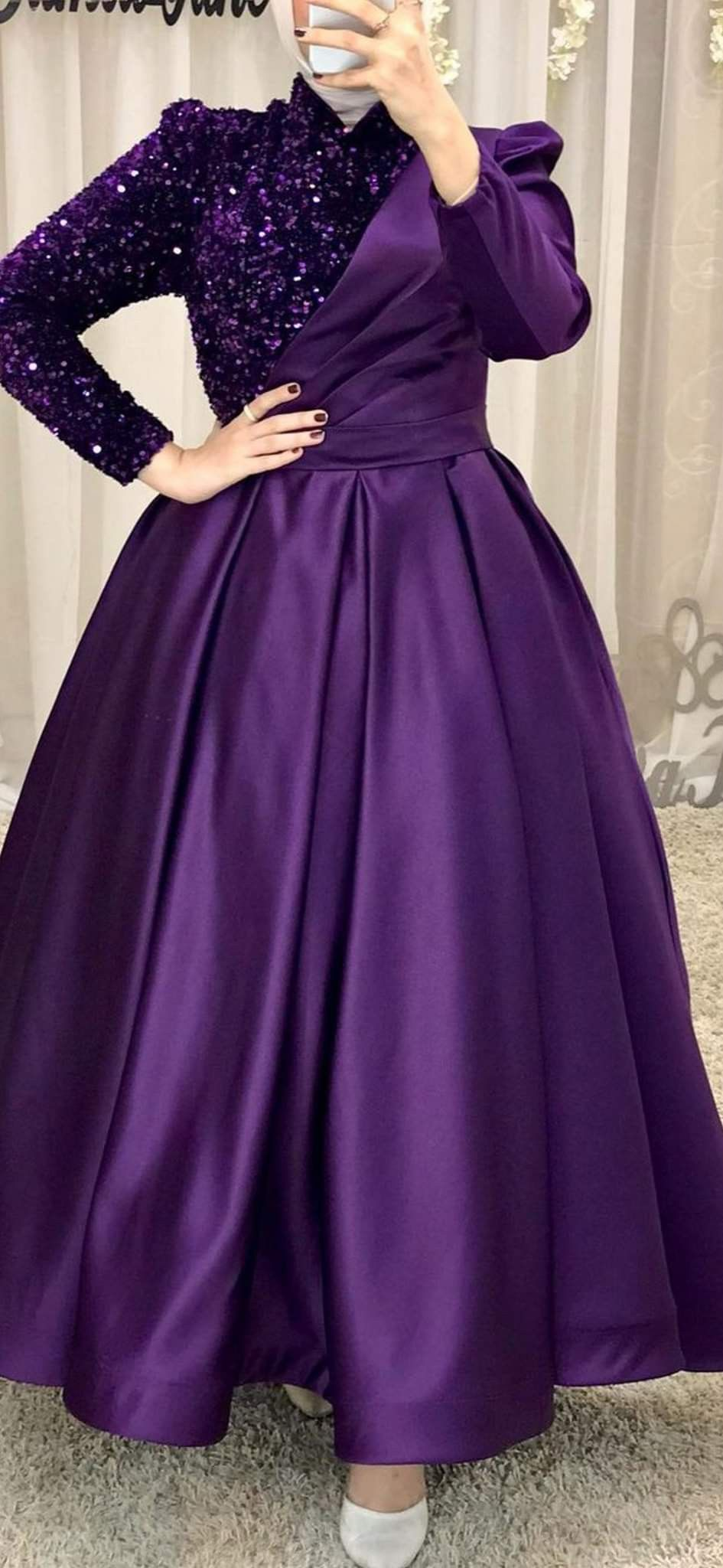 Vestidos de noche para boda y graduación, manga larga, tallas grandes, morado, lujosos y elegantes para mujer Y4999