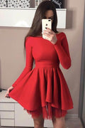 Vestido corto de fiesta, manga larga, negro, para baile de bienvenida
