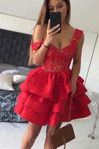 Cute Graduation A-Line Straps Short Red Satin Sweetheart Sleeveless Homecoming Dress