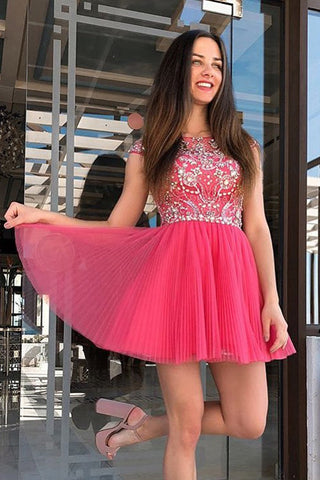 Cheap A-Line Crease Dress Straps Beads Short Homecoming Dresses