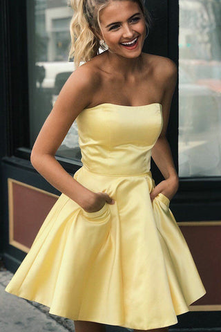 Satin Light  Homecoming Gown with Pockets for Girls