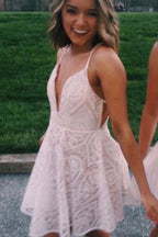 Vestido corto de tirantes finos estilo línea A, barato, para fiesta de graduación o baile de bienvenida