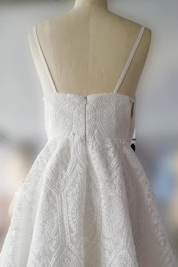 Vestido corto de tirantes finos estilo línea A, barato, para fiesta de graduación o baile de bienvenida