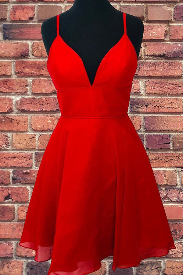 Robe courte rouge en mousseline de soie à bretelles, coupe trapèze, pour les bals de fin d'année