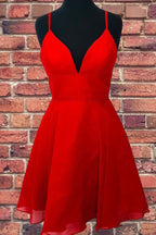 Robe courte rouge en mousseline de soie à bretelles, coupe trapèze, pour les bals de fin d'année