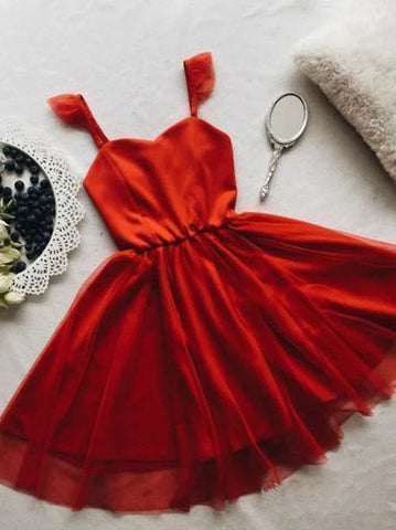 Robe de bal courte rouge à bretelles spaghetti, mini-robe de soirée