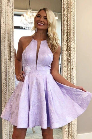 Floral Homecoming Dresses with Pocket Halter Graduation Dress