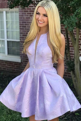 Floral Homecoming Dresses with Pocket Halter Graduation Dress